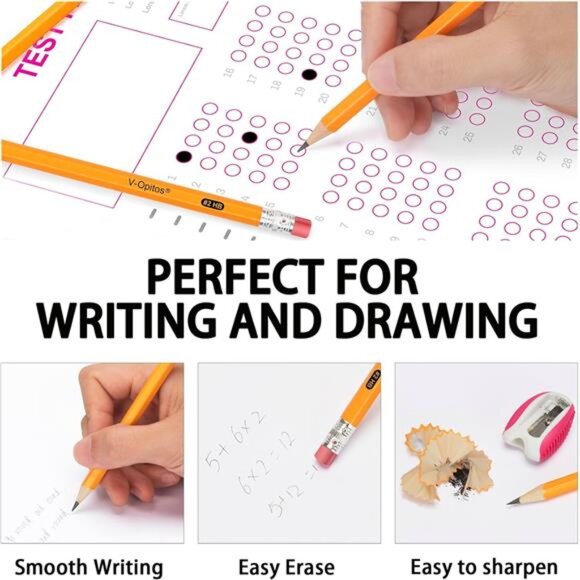 Kids Wood-Cased #2 HB Pencils, 50 Pack Pre-Sharpened Pencils‎ with Top Erasers - Picture 4 of 7